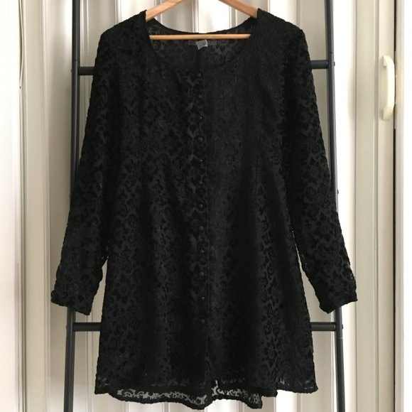 Vintage 90s Lydia GAP Velvet Burnout Gothic Damask Dress - Picture 3 of 11